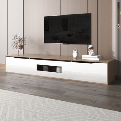 NOBRAND Meuble TV Blanc Brillant et Bois avec Éclairage LED RGB - Design Moderne à Couleur Changeante pour Salon - Publicité NOBRAND Meuble TV Blanc Brillant et Bois avec Éclairage LED RGB - Design Moderne à Couleur Changeante pour Salon - Publicité