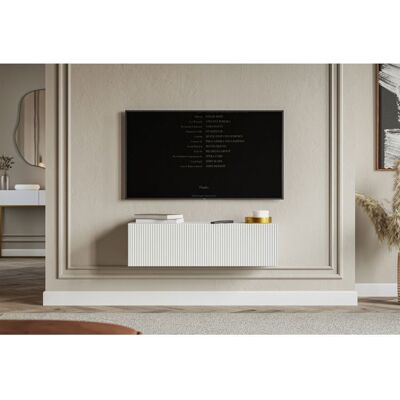 SELSEY Meuble TV mural avec façades à lamelles rainurées – VELDIO – 100 cm – blanc Blanc - Publicité SELSEY Meuble TV mural avec façades à lamelles rainurées – VELDIO – 100 cm – blanc Blanc - Publicité