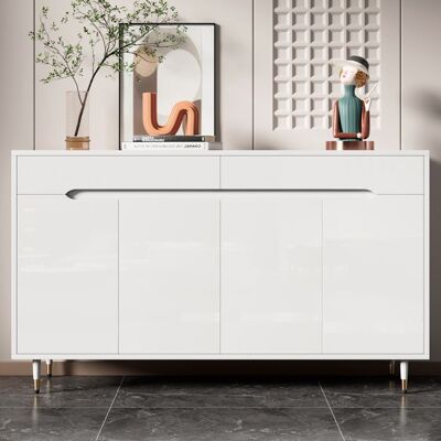 Armoire à chaussures - LEMONBEST - Blanc 140x39x84 cm - 4 portes - 2 tiroirs - Étagères réglables Blanc - Publicité Armoire à chaussures - LEMONBEST - Blanc 140x39x84 cm - 4 portes - 2 tiroirs - Étagères réglables Blanc - Publicité