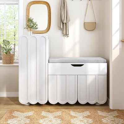 Generic Meuble a chaussures 90x35x74.5 cm avec tiroir et coussin dassise Armoire à chaussures avec 3 portes Meuble entree en blanc Blanc - Publicité Generic Meuble a chaussures 90x35x74.5 cm avec tiroir et coussin dassise Armoire à chaussures avec 3 portes Meuble entree en blanc Blanc - Publicité
