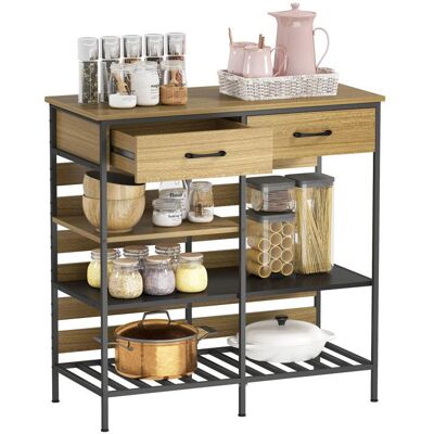 Buffet cuisine - HOMCOM - 2 tiroirs et 3 étagères ouvertes - panneau de particules et acier - 90 x 40 x 91 cm - bois naturel et noir Marron - Publicité Buffet cuisine - HOMCOM - 2 tiroirs et 3 étagères ouvertes - panneau de particules et acier - 90 x 40 x 91 cm - bois naturel et noir Marron - Publicité
