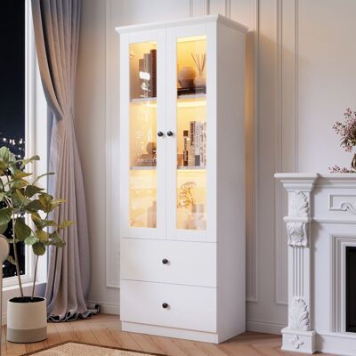 Generic Vitrine LED 60×35.5×165 cm avec port USB et télécommande 16 couleurs Buffet haut avec 2 tiroirs Buffet salon en blanc MDF Blanc - Publicité Generic Vitrine LED 60×35.5×165 cm avec port USB et télécommande 16 couleurs Buffet haut avec 2 tiroirs Buffet salon en blanc MDF Blanc - Publicité