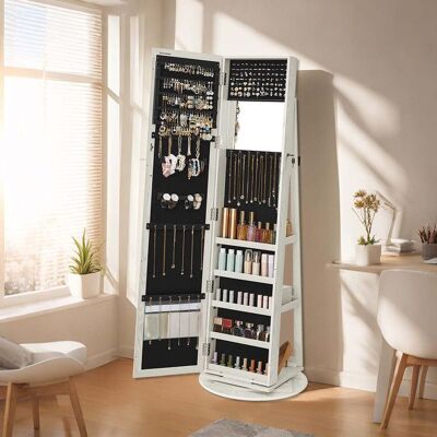 SONGMICS Armoire à bijoux - Miroir pivotant 360° - Verrouillable - Blanc boisé grisâtre Blanc - Publicité SONGMICS Armoire à bijoux - Miroir pivotant 360° - Verrouillable - Blanc boisé grisâtre Blanc - Publicité