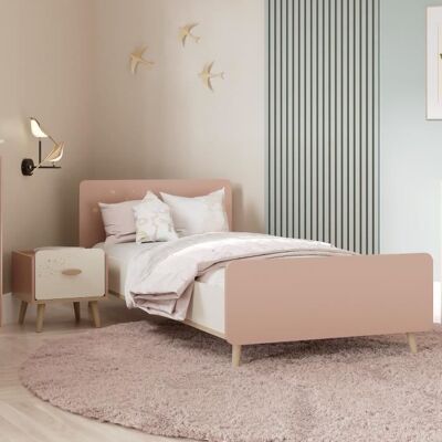 Ensemble Lit et table de chevet - SUZIE - 90 x 190 cm - Chêne / Abricot - DEMEYERE Rose - Publicité Ensemble Lit et table de chevet - SUZIE - 90 x 190 cm - Chêne / Abricot - DEMEYERE Rose - Publicité