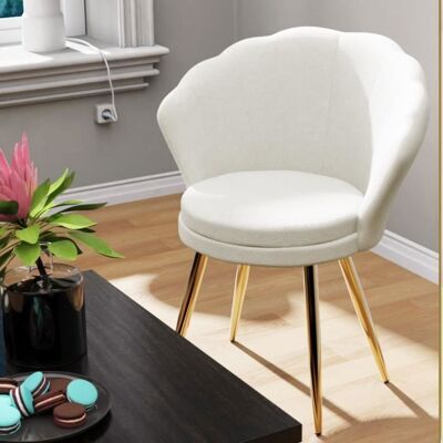 VIVOLILV Fauteuils et Chaises Velours pour Salon Blanc Pieds en Métal Plaqué Or Fauteuil Coquillage pour SalonChambreCoiffeuse Blanc - Publicité VIVOLILV Fauteuils et Chaises Velours pour Salon Blanc Pieds en Métal Plaqué Or Fauteuil Coquillage pour SalonChambreCoiffeuse Blanc - Publicité
