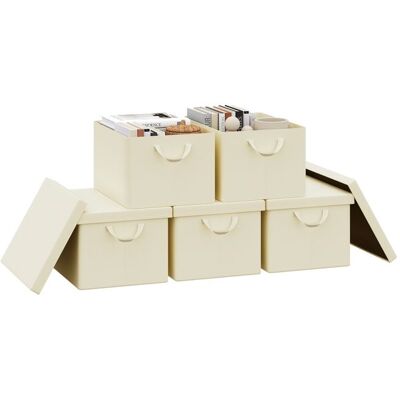 WOLTU Boîte de Rangement avec Couvercle Amovible Lot de 5 Caisse Rangement Pliable avec Poignée 43x33x26cm Crème W0ITT5724 Beige - Publicité WOLTU Boîte de Rangement avec Couvercle Amovible Lot de 5 Caisse Rangement Pliable avec Poignée 43x33x26cm Crème W0ITT5724 Beige - Publicité