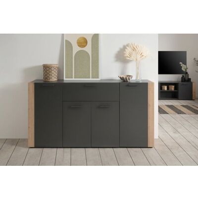 Buffet CENTO - Gris Anthracite & Chêne Artisan - 4 portes 1 tiroir - 162 x 35 x 85 cm Gris - Publicité Buffet CENTO - Gris Anthracite & Chêne Artisan - 4 portes 1 tiroir - 162 x 35 x 85 cm Gris - Publicité