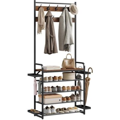 WOLTU Penderie 4 en 1Portant à Vêtements avec Étagère à Chaussures et Porte-parapluies80x30x190 cmen MétalMarron Rustique+Noir Noir - Publicité WOLTU Penderie 4 en 1Portant à Vêtements avec Étagère à Chaussures et Porte-parapluies80x30x190 cmen MétalMarron Rustique+Noir Noir - Publicité