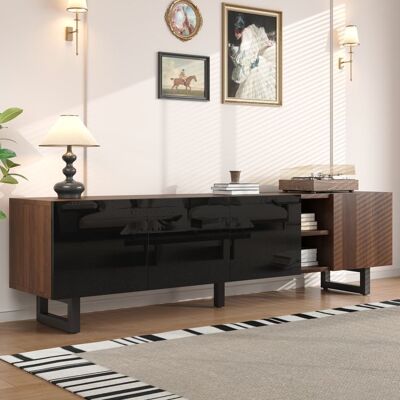 OEM Meuble TV moderne - 180x38x50 cm - Noir - Naturel - MDF - Veinure de bois vintage - Portes sans poignées Noir - Publicité OEM Meuble TV moderne - 180x38x50 cm - Noir - Naturel - MDF - Veinure de bois vintage - Portes sans poignées Noir - Publicité
