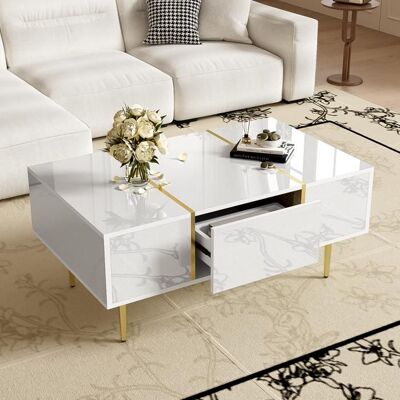 Table Basse Moderne Blanche Brillante avec 2 Tiroirs Table de Salon Élégante - Merax Blanc - Publicité Table Basse Moderne Blanche Brillante avec 2 Tiroirs Table de Salon Élégante - Merax Blanc - Publicité
