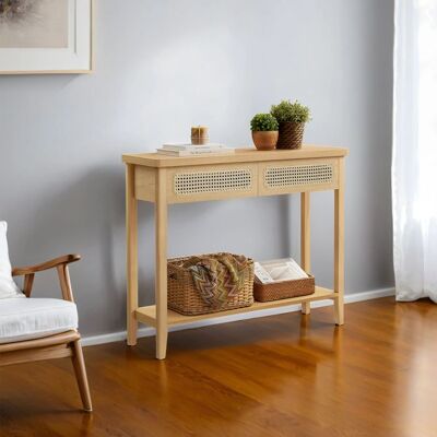 VASAGLE Console d’Entrée avec 2 Tiroirs Étagère Ouverte Coins Arrondis Style Bohème Beige Chêne Beige - Publicité VASAGLE Console d’Entrée avec 2 Tiroirs Étagère Ouverte Coins Arrondis Style Bohème Beige Chêne Beige - Publicité