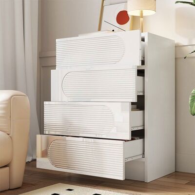 Commode de rangement - LINHOO - 60 x 385 x 85 cm - MDF et panneaux de particules blancs - 4 tiroirs façades brillantes Blanc - Publicité Commode de rangement - LINHOO - 60 x 385 x 85 cm - MDF et panneaux de particules blancs - 4 tiroirs façades brillantes Blanc - Publicité
