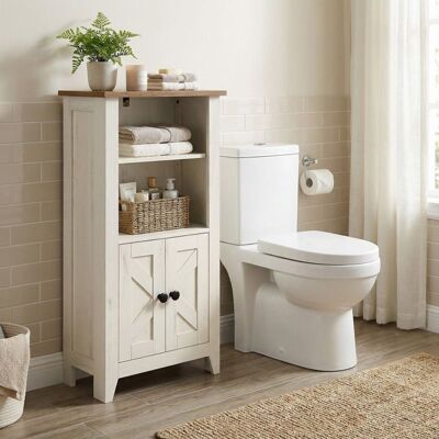 VASAGLE Meuble bas de salle de bain Style Maison de Campagne Compartiments Ouverts Portes Blanc et Marron Blanc - Publicité VASAGLE Meuble bas de salle de bain Style Maison de Campagne Compartiments Ouverts Portes Blanc et Marron Blanc - Publicité