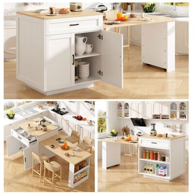 Merax Îlot Central de Cuisine - Table à Manger Extensible - 133-202 x 70 x 935 cm - 2 Tiroirs - Armoire de Cuisine Blanche Blanc - Publicité Merax Îlot Central de Cuisine - Table à Manger Extensible - 133-202 x 70 x 935 cm - 2 Tiroirs - Armoire de Cuisine Blanche Blanc - Publicité