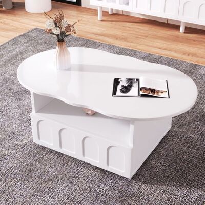 LEMONBEST Table Basse Design Moderne 100×60×40.5cm avec Casiers de Rangement et 1 Tiroir - Forme de Nuage - pour Salon et Chambre - Blanc Blanc - Publicité LEMONBEST Table Basse Design Moderne 100×60×40.5cm avec Casiers de Rangement et 1 Tiroir - Forme de Nuage - pour Salon et Chambre - Blanc Blanc - Publicité
