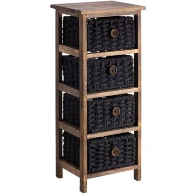 CARO-MÖBEL Chiffonnier PLUTO petite commode de nuit en bois de paulownia brun foncé avec 4 paniers en coton tressé noir Marron - Publicité CARO-MÖBEL Chiffonnier PLUTO petite commode de nuit en bois de paulownia brun foncé avec 4 paniers en coton tressé noir Marron - Publicité