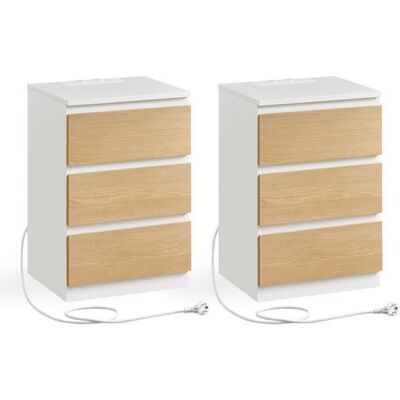 VASAGLE Lot de 2 Tables de Chevet avec 3 Tiroirs 2 Prises CA 2 Ports USB Blanc Nuage et Jaune Amande Blanc - Publicité VASAGLE Lot de 2 Tables de Chevet avec 3 Tiroirs 2 Prises CA 2 Ports USB Blanc Nuage et Jaune Amande Blanc - Publicité