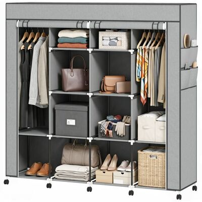 Armoire penderie en tissu - HOMCOM - sur roulettes - 10 compartiments - structure en acier - 166x42.5x167cm - gris foncé Gris - Publicité Armoire penderie en tissu - HOMCOM - sur roulettes - 10 compartiments - structure en acier - 166x42.5x167cm - gris foncé Gris - Publicité