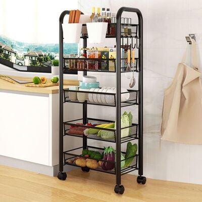 FIANAO Panier de rangement pour fruits et légumes panier de rangement empilable en maille métallique à 5 niveaux avec roulettes Noir - Publicité FIANAO Panier de rangement pour fruits et légumes panier de rangement empilable en maille métallique à 5 niveaux avec roulettes Noir - Publicité