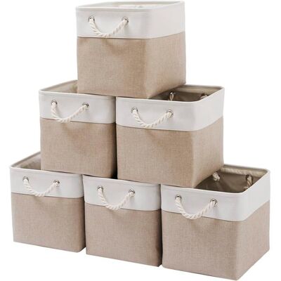 SANS MARQUE Lot de 6 grands bacs de rangement pliables en tissu avec cordes de 28 x 28 x 28 cm pour la maison. Beige - Publicité SANS MARQUE Lot de 6 grands bacs de rangement pliables en tissu avec cordes de 28 x 28 x 28 cm pour la maison. Beige - Publicité