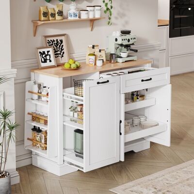 MERAX Buffet Cuisine Blanc - 3 Portes 1 Tiroir avec Plateau Effet Bois - Meuble de Rangement Cuisine Salle à Manger 115x40x87 cm Blanc - Publicité MERAX Buffet Cuisine Blanc - 3 Portes 1 Tiroir avec Plateau Effet Bois - Meuble de Rangement Cuisine Salle à Manger 115x40x87 cm Blanc - Publicité