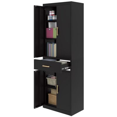 Classeur YITAHOME avec serrure 3 étagères réglables tiroir 180 cm (H) x 60 cm (L) x 34 cm (P) noir Noir - Publicité Classeur YITAHOME avec serrure 3 étagères réglables tiroir 180 cm (H) x 60 cm (L) x 34 cm (P) noir Noir - Publicité