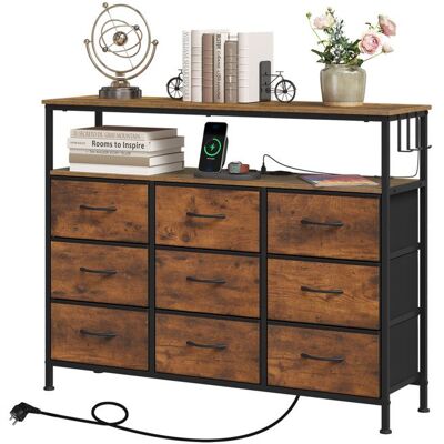 WOLTU Commode 9 Tiroirs avec Multiprise - Léclairage LED 21 lumières réglables - 110x30x85cm - Marron Rustique+Noir Marron - Publicité WOLTU Commode 9 Tiroirs avec Multiprise - Léclairage LED 21 lumières réglables - 110x30x85cm - Marron Rustique+Noir Marron - Publicité