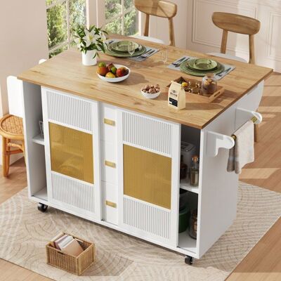 OEM Desserte de Cuisine - Îlot Pliable - 6 Roulettes 360° - Grand Rangement - Rotin Blanc Blanc - Publicité OEM Desserte de Cuisine - Îlot Pliable - 6 Roulettes 360° - Grand Rangement - Rotin Blanc Blanc - Publicité