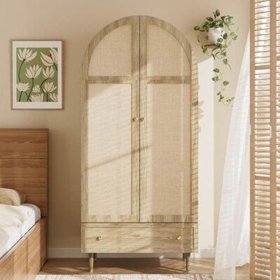 Armoire de rangement à tiroirs - LEMONBEST - 79x50x175 cm - Placage chêne - Portes tissu - Pieds en bois massif Beige - Publicité Armoire de rangement à tiroirs - LEMONBEST - 79x50x175 cm - Placage chêne - Portes tissu - Pieds en bois massif Beige - Publicité