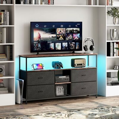GARHELPER Noir Meuble TV en Bois avec Cadre Métallique - 137x30x76.8 cm - 4 Tiroirs LED Réglable Style Rétro Noir - Publicité GARHELPER Noir Meuble TV en Bois avec Cadre Métallique - 137x30x76.8 cm - 4 Tiroirs LED Réglable Style Rétro Noir - Publicité