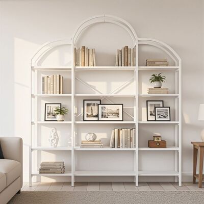 MERAX Bibliothèque Design Arche Blanche - 5 Niveaux en Métal et MDF - Étagère de Rangement Moderne - pour Salon ou Bureau Blanc - Publicité MERAX Bibliothèque Design Arche Blanche - 5 Niveaux en Métal et MDF - Étagère de Rangement Moderne - pour Salon ou Bureau Blanc - Publicité