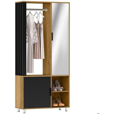 Armoire chambre penderie - HOMCOM - miroir compartiments ouverts placard et tringle de suspension - 80 x 30 x 170 cm - naturel Beige - Publicité Armoire chambre penderie - HOMCOM - miroir compartiments ouverts placard et tringle de suspension - 80 x 30 x 170 cm - naturel Beige - Publicité