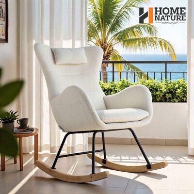 HOME NATURE WOHNKONZEPT Fauteuil à bascule - Grand dossier avec appui‑tête - Velours Teddy blanc - Coussin lombaire - Cadre métal & chêne Blanc - Publicité HOME NATURE WOHNKONZEPT Fauteuil à bascule - Grand dossier avec appui‑tête - Velours Teddy blanc - Coussin lombaire - Cadre métal & chêne Blanc - Publicité