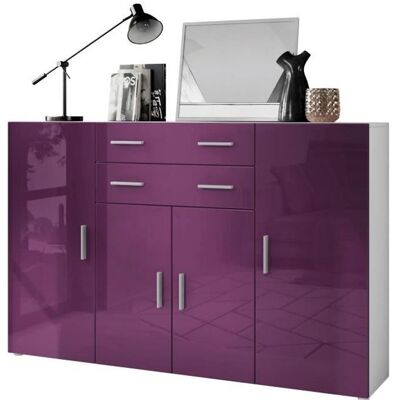 Vladon Buffet haut Aron à 8 compartiments et 2 tiroirs (1665 x 1065 x 35 cm) en blanc mat - façades en Mûre haute brillance Violet - Publicité Vladon Buffet haut Aron à 8 compartiments et 2 tiroirs (1665 x 1065 x 35 cm) en blanc mat - façades en Mûre haute brillance Violet - Publicité