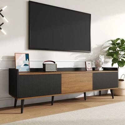 Generic Meuble TV table TV meuble TV meuble bas trois portes. Design compact. Finitions noir et bois naturel Armoire TV 495x160 x39 cm Noir - Publicité Generic Meuble TV table TV meuble TV meuble bas trois portes. Design compact. Finitions noir et bois naturel Armoire TV 495x160 x39 cm Noir - Publicité