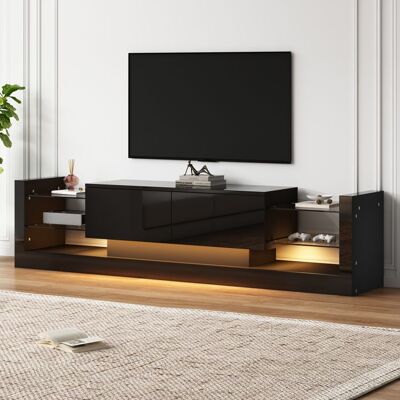 LEMONBEST Meuble TV LED Moderne 181 cm avec 2 Tiroirs Rabattables de Rangement et Étagères en Verre - pour Télé Jusquà 80 - Brillant - Noir Noir - Publicité LEMONBEST Meuble TV LED Moderne 181 cm avec 2 Tiroirs Rabattables de Rangement et Étagères en Verre - pour Télé Jusquà 80 - Brillant - Noir Noir - Publicité