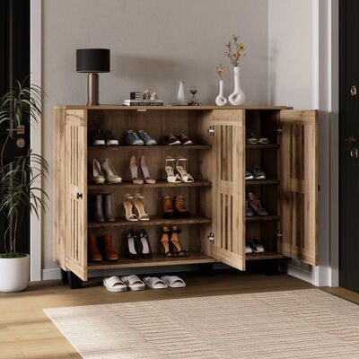 DESVIAE Meuble à chaussures dentrée jusqu’à 20 paires meuble de rangement 3 portes 8 étagères marron 120×32×92cm Jaune - Publicité DESVIAE Meuble à chaussures dentrée jusqu’à 20 paires meuble de rangement 3 portes 8 étagères marron 120×32×92cm Jaune - Publicité