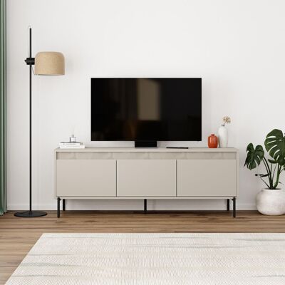 Meuble TV GRETA – Crème – 3 portes – 150 x 35 x 55 cm Noir - Publicité Meuble TV GRETA – Crème – 3 portes – 150 x 35 x 55 cm Noir - Publicité