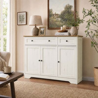 VASAGLE Buffet avec Étagères Réglables 2 Tiroirs 3 Portes pour Salle à Manger Style Maison de Campagne Blanc Blanc - Publicité VASAGLE Buffet avec Étagères Réglables 2 Tiroirs 3 Portes pour Salle à Manger Style Maison de Campagne Blanc Blanc - Publicité