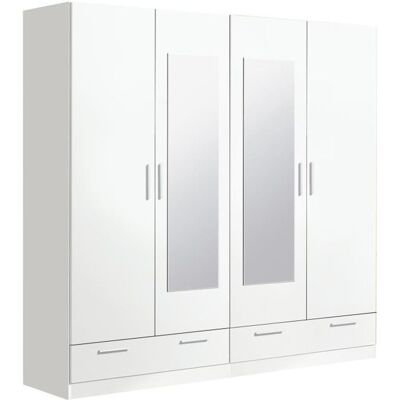 PEGANE Armoire placard de rangement COLUMBIA de 4 portes + 2 tiroirs avec miroirs blanc -longueur 202 x profondeur 51 x hauteur 200 cm Blanc - Publicité PEGANE Armoire placard de rangement COLUMBIA de 4 portes + 2 tiroirs avec miroirs blanc -longueur 202 x profondeur 51 x hauteur 200 cm Blanc - Publicité