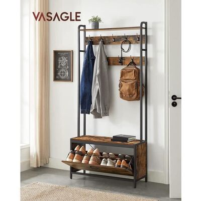 Meuble dEntrée avec Banc - VASAGLE - Vintage - Marron Rustique et Noir - 9 Crochets et Étagère Marron - Publicité Meuble dEntrée avec Banc - VASAGLE - Vintage - Marron Rustique et Noir - 9 Crochets et Étagère Marron - Publicité