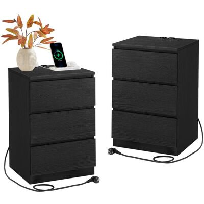 VASAGLE Table de Chevet avec Multiprise Lot de 2 avec 3 Tiroirs 2 Prises CA 2 Ports USB Moderne Noir Noir - Publicité VASAGLE Table de Chevet avec Multiprise Lot de 2 avec 3 Tiroirs 2 Prises CA 2 Ports USB Moderne Noir Noir - Publicité