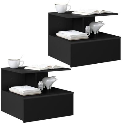 Table de chevet suspendue noire - WOLTU - Lot de 2 - 40x35x31 cm - 1 compartiment ouvert - 1 tiroir Noir - Publicité Table de chevet suspendue noire - WOLTU - Lot de 2 - 40x35x31 cm - 1 compartiment ouvert - 1 tiroir Noir - Publicité