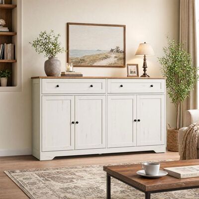 VASAGLE Buffet avec Étagères Réglables 2 Tiroirs 4 Portes pour Salle à Manger Style Maison de Campagne Blanc Blanc - Publicité VASAGLE Buffet avec Étagères Réglables 2 Tiroirs 4 Portes pour Salle à Manger Style Maison de Campagne Blanc Blanc - Publicité