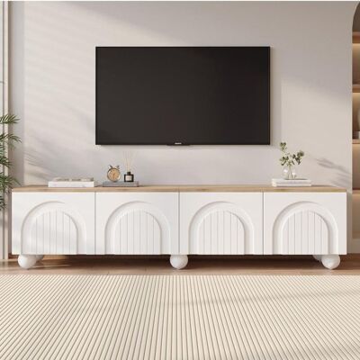 Generic Meuble TV 180x40x45cm avec 4 caissons meuble TV avec 6 pieds en métal à boule buffet bas et table TV couleur bois + blanc Blanc - Publicité Generic Meuble TV 180x40x45cm avec 4 caissons meuble TV avec 6 pieds en métal à boule buffet bas et table TV couleur bois + blanc Blanc - Publicité