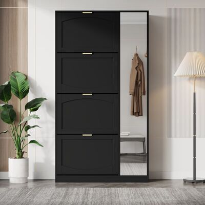 MERAX Meuble à Chaussures Noir avec Miroir 4 Compartiments Abattants Étagère Réglable pour Entrée Couloir 80x147x24 cm Noir - Publicité MERAX Meuble à Chaussures Noir avec Miroir 4 Compartiments Abattants Étagère Réglable pour Entrée Couloir 80x147x24 cm Noir - Publicité
