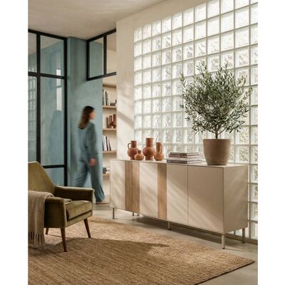 Buffet MARINA Coloris Crème & Chêne – 4 portes – 180 x 40 x 80 cm Beige - Publicité Buffet MARINA Coloris Crème & Chêne – 4 portes – 180 x 40 x 80 cm Beige - Publicité