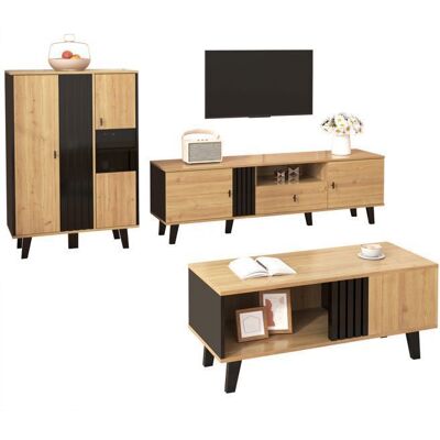 Merax Ensemble Meuble de Salon - 3 Pièces - Meuble TV - Table Basse - Buffet de Salon - Bois Naturel et Noir Jaune - Publicité Merax Ensemble Meuble de Salon - 3 Pièces - Meuble TV - Table Basse - Buffet de Salon - Bois Naturel et Noir Jaune - Publicité