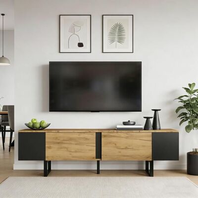 MERAX Meuble TV Industriel avec 2 Portes et Niches Latérales Ouvertes pour Téléviseur jusqu’à 75 Pouces 180 x 40 x 55 cm Marron - Publicité MERAX Meuble TV Industriel avec 2 Portes et Niches Latérales Ouvertes pour Téléviseur jusqu’à 75 Pouces 180 x 40 x 55 cm Marron - Publicité