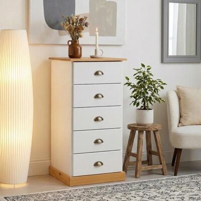 Idimex Chiffonnier PARIS L 48 cm en pin massif blanc et brun 5 tiroirs commode petit meuble de rangement haut pour chambre Blanc - Publicité Idimex Chiffonnier PARIS L 48 cm en pin massif blanc et brun 5 tiroirs commode petit meuble de rangement haut pour chambre Blanc - Publicité